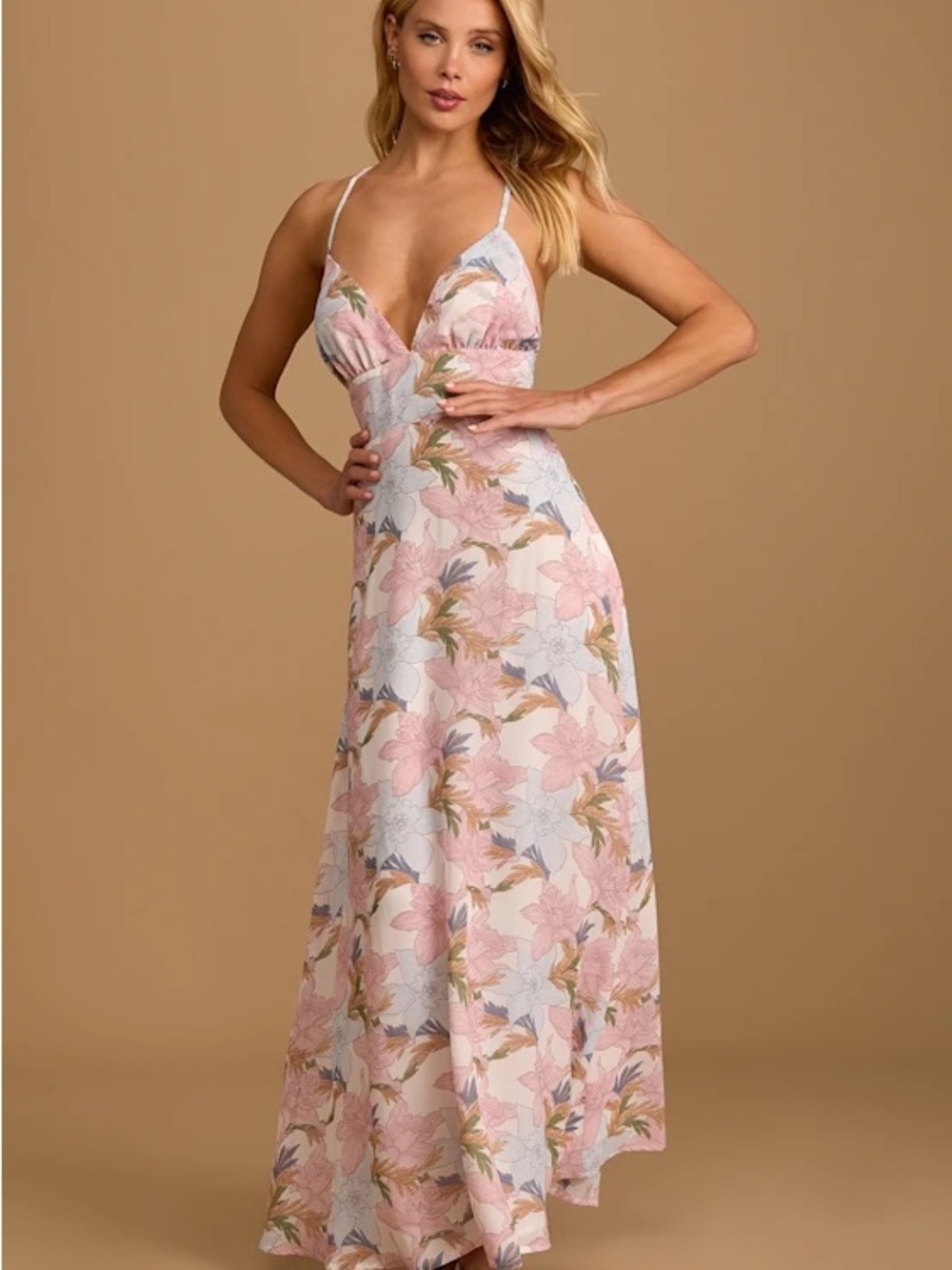 Lulu’s Floral tie back dress, hard to photograph